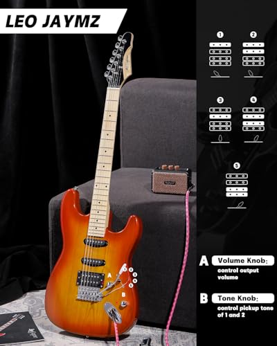 39" Full Size ST Style Electric Guitar Starter Kit with SSH Pickup, 5W Portable Amp, Tuner, Gig Bag, Strap & Accessories V194988