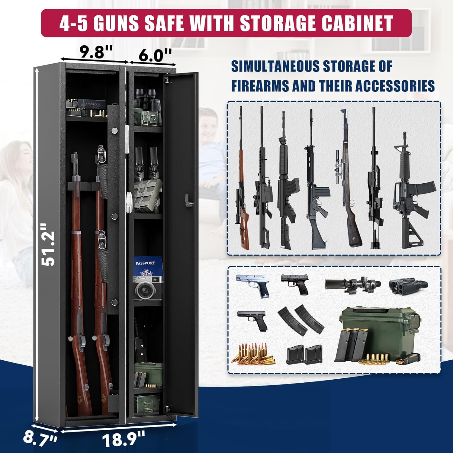 4-5 Gun Safe with Removable Shelf and Gun Rack L72345