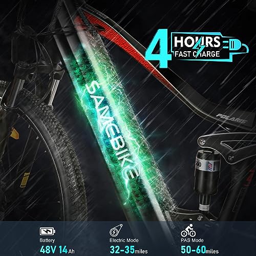 Electric Bike 750W 28MPH Full Suspension 26 inch Ebike 48V 14Ah Battery 7 Speed Electric Bicycle with LCD Color Display I185768