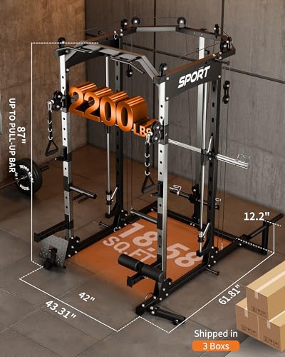 Smith Machine Squat Rack Power Cage Cable Crossover System LAT Pulldown Machine Z628945
