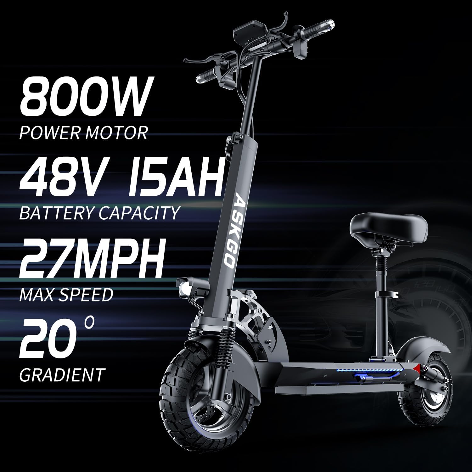 800W Motor 27MPH 35 Miles Range 48V 13AH Li-on Foldable Electric Scooter with Seat V24986