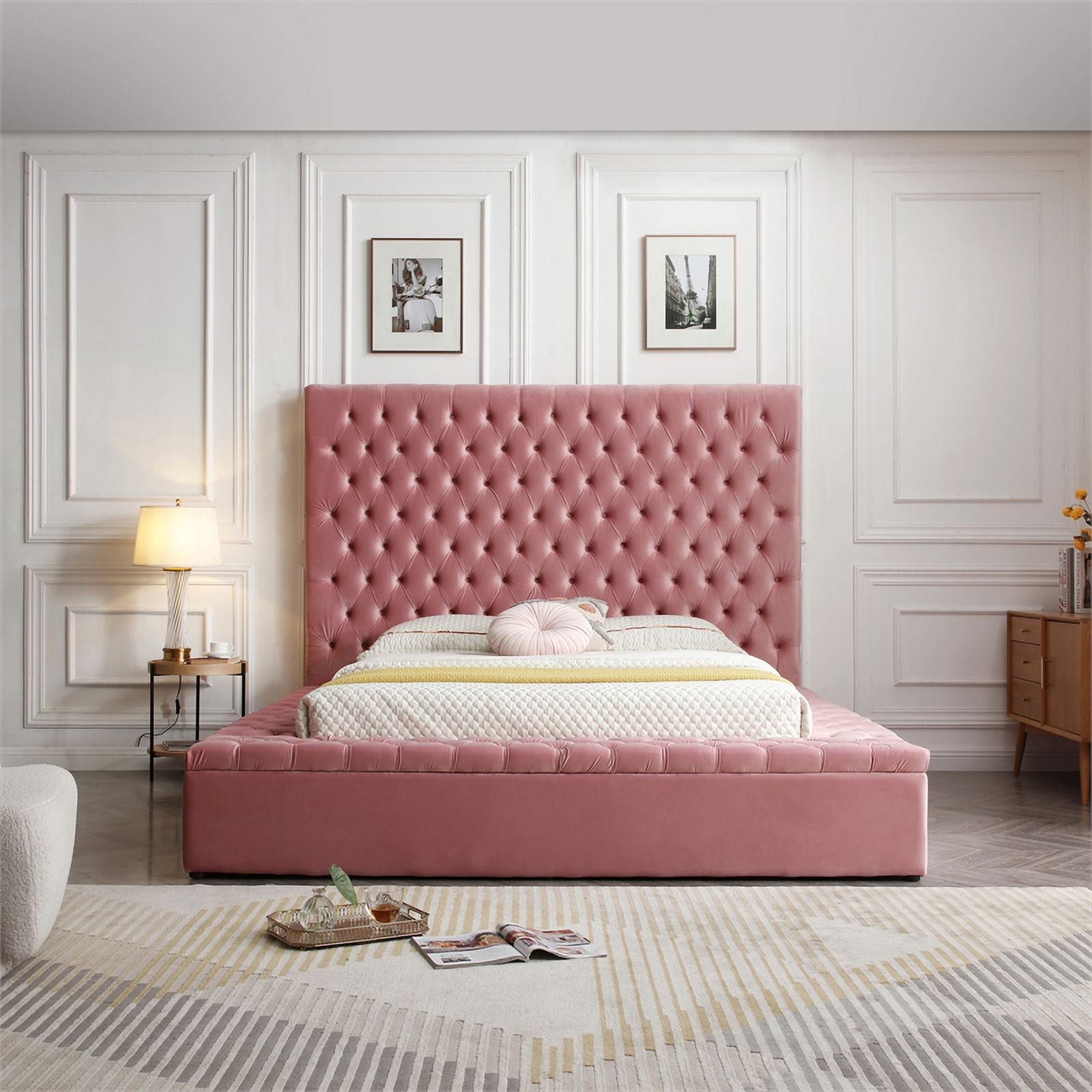 Pink Velvet Upholstered Platform Queen Bed G79339