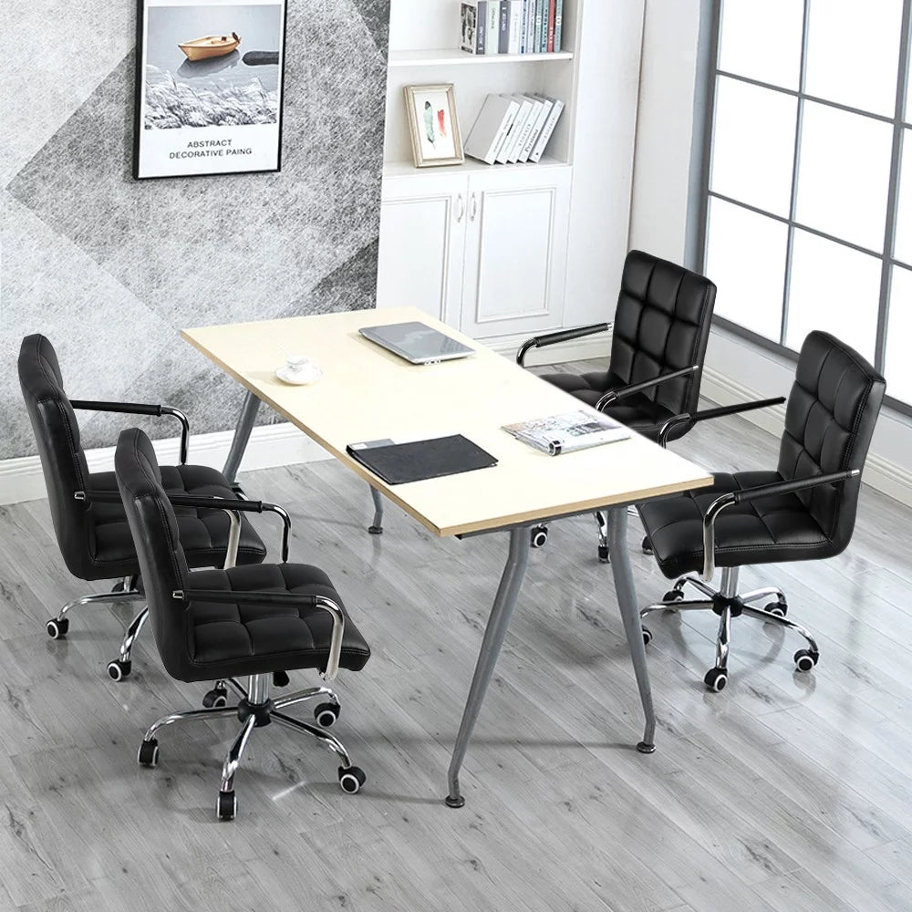 Black Faux Leather Swivel Office Chair with Wheels P2907