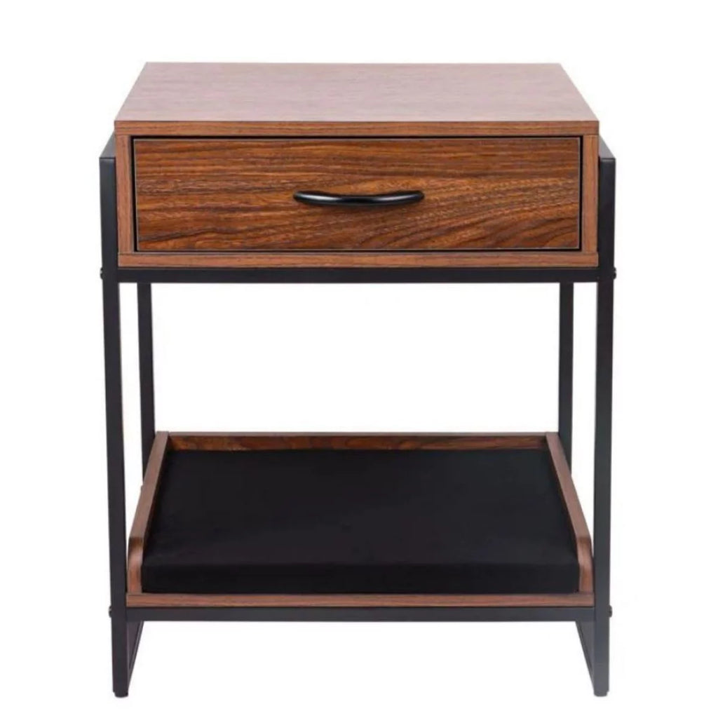 Brown End Table with Storage Drawer and Cat Resting Seat F810833