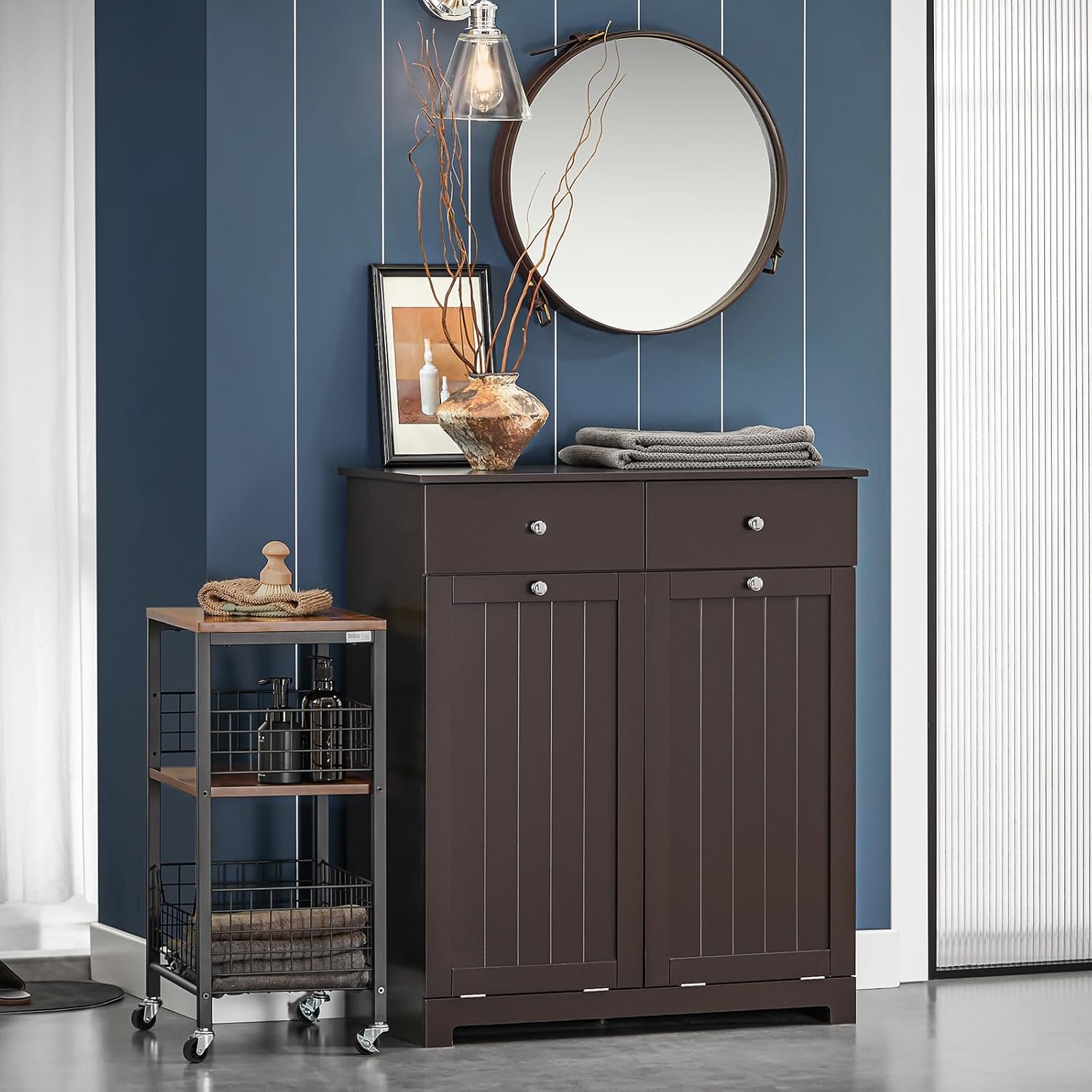 Laundry Hamper Cabinet with 2 Drawers and Wall Cabinet I733401