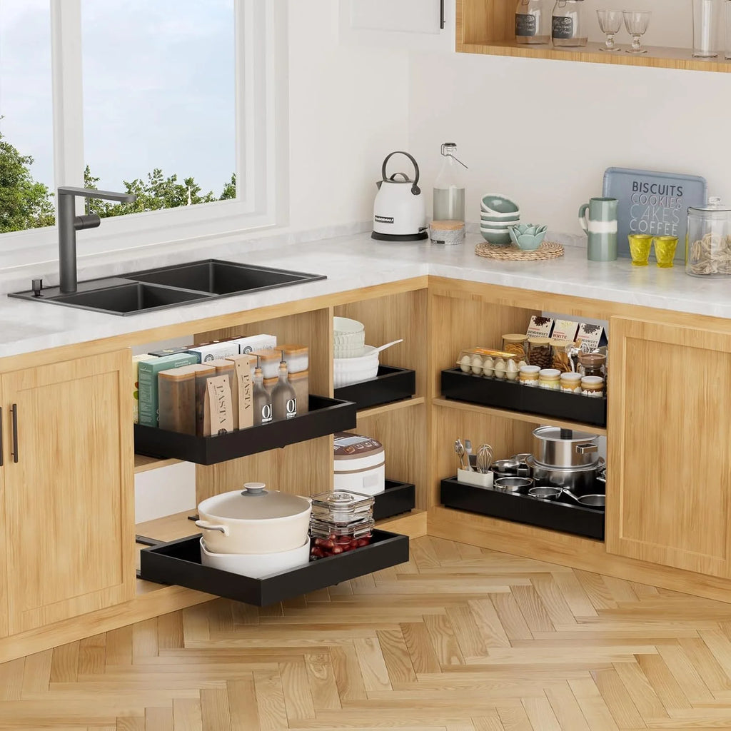 2Pack Expandable Pull Out Cabinet Organizer 21Deep, Adjustable Width 12.2-20.4, Black N9851