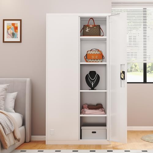 Black 72" Tall Steel Storage Cabinet with 2 Lockable Doors and Adjustable Shelves S8688