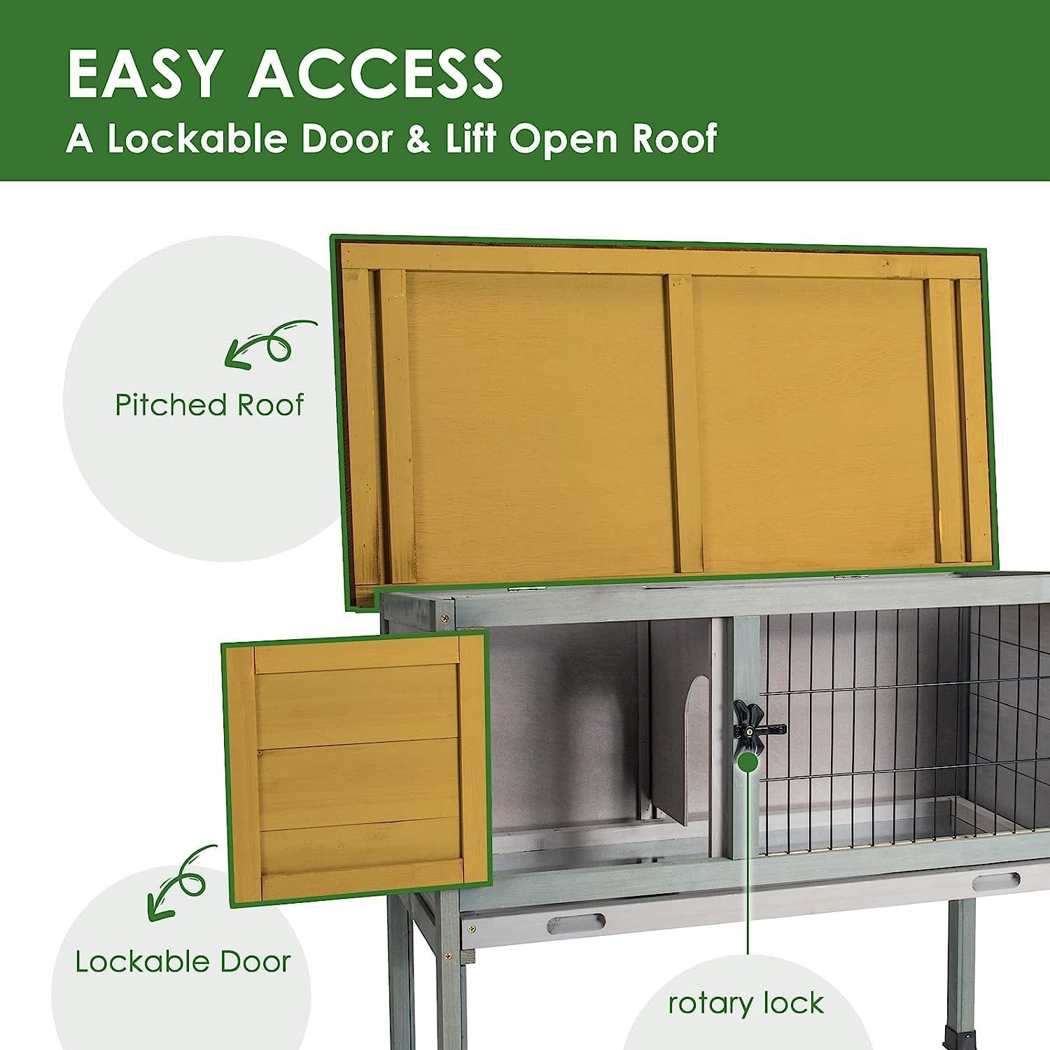 Elevated Wooden Rabbit Hutch with Pull-Out Tray B790345