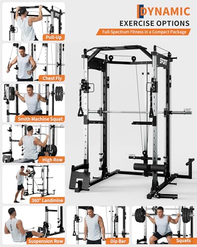Smith Machine Squat Rack Power Cage Cable Crossover System LAT Pulldown Machine Z628945
