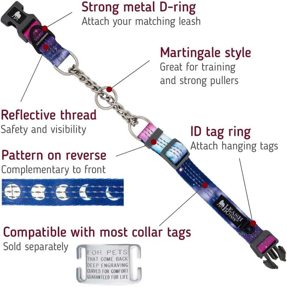 Patterned Reflective Chain Martingale Dog Collar H824