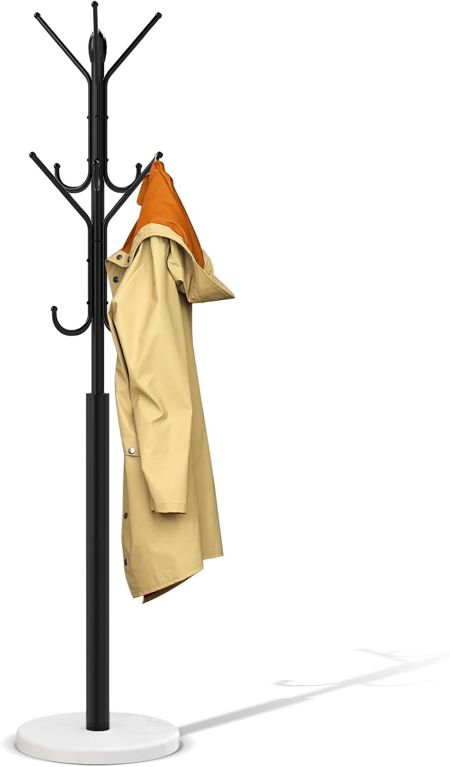 Metal Sturdy Coat Rack with 12 Storages and Natural Marble Base N7724