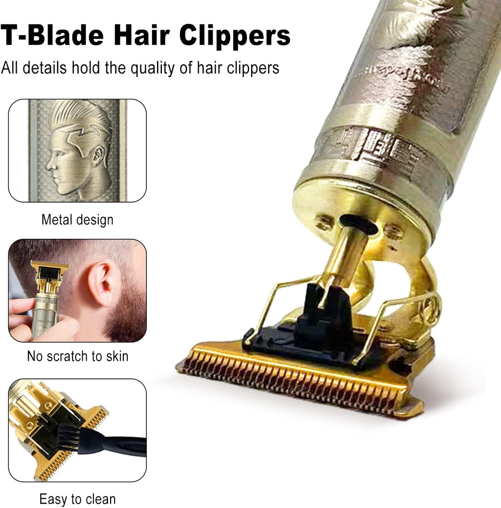 Cordless Hair & Beard Trimmer with 4 Guide Combs, Rechargeable T-Blade Hair Clippers, Bronze Y770953