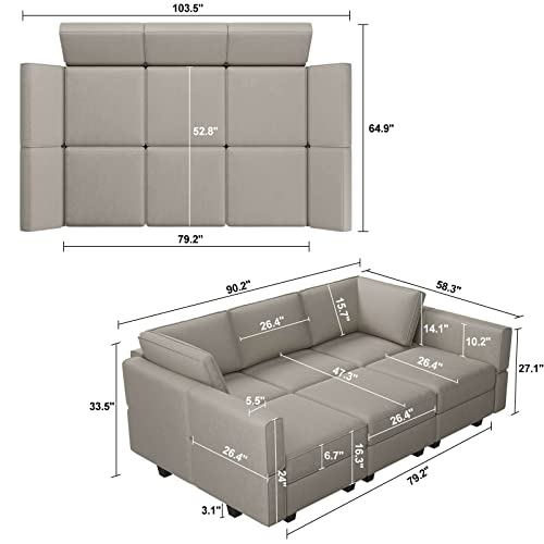 Modular Velvet Sectional Sofa with Chaise Lounge Storage Chaise Bed Couch Grey P6855