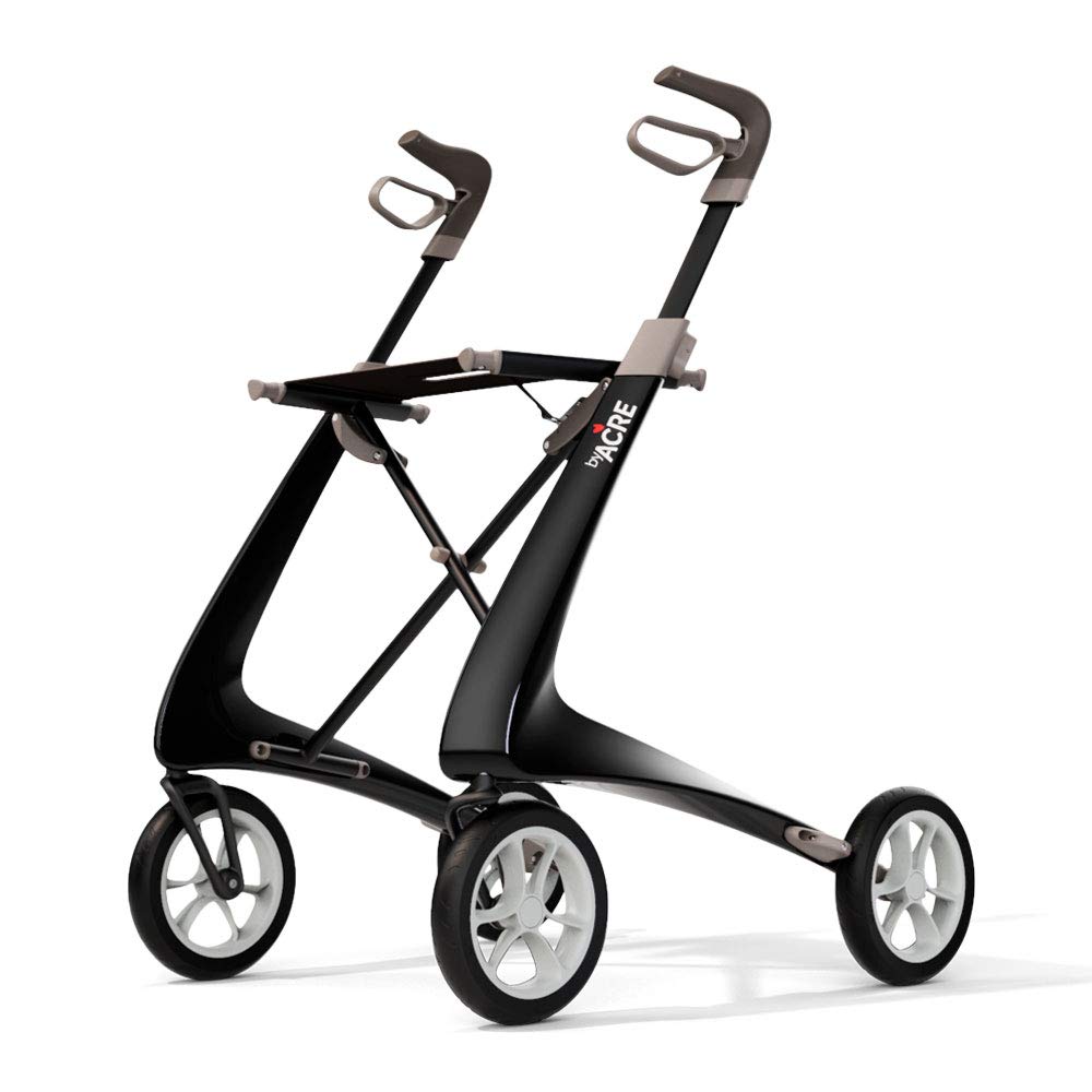 Black Carbon Ultralight Rollator Walker with Organizer Bag, Wide Track, 18.5" x 24" Seat P360429