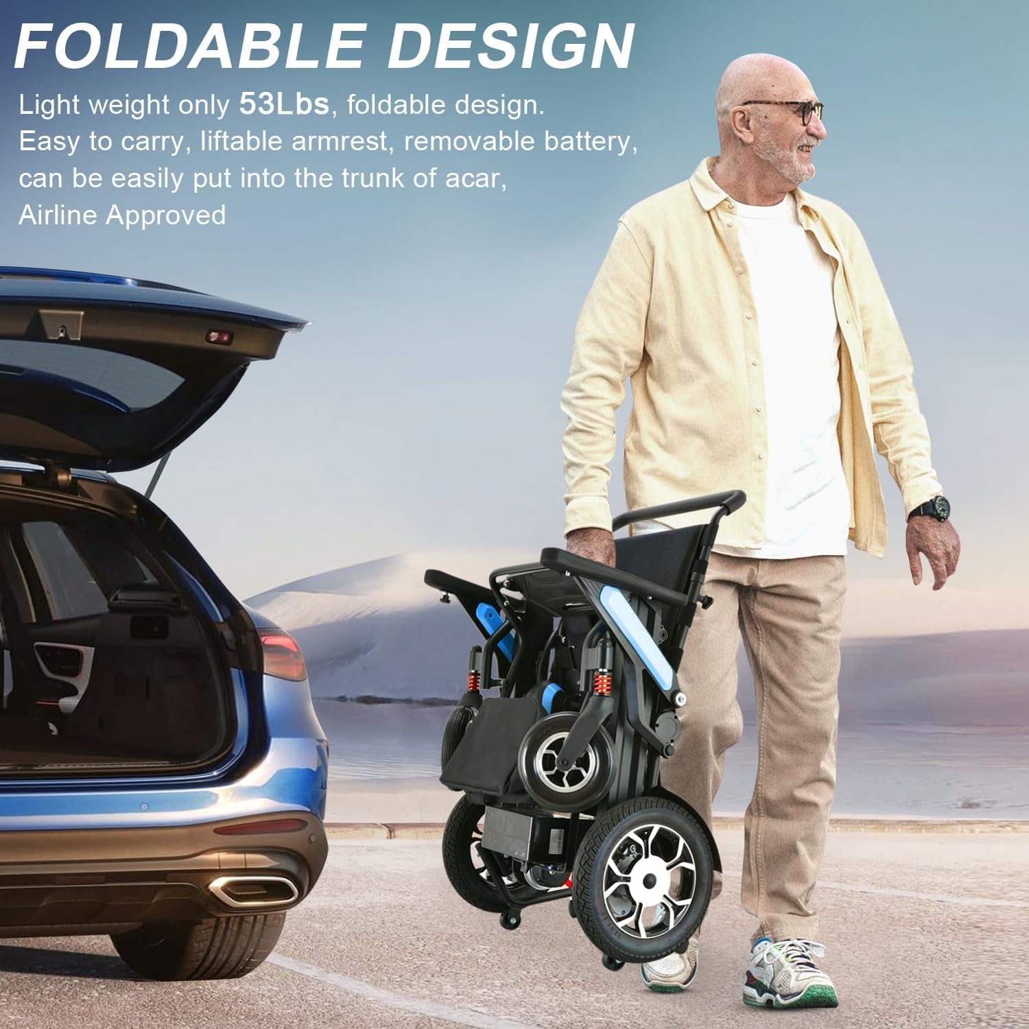 Lightweight Foldable All Terrain Motorized Wheelchair with 20AH Removable Battery C181