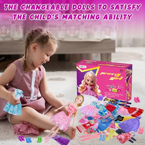 342 Pcs Doll Clothes and Accessories with Doll, Princess Gowns, Fashion Dresses, Top, Pants, Swimsuits, Shoes, Hangers and Other Accessories, Doll Playset Dress up Toy B7791