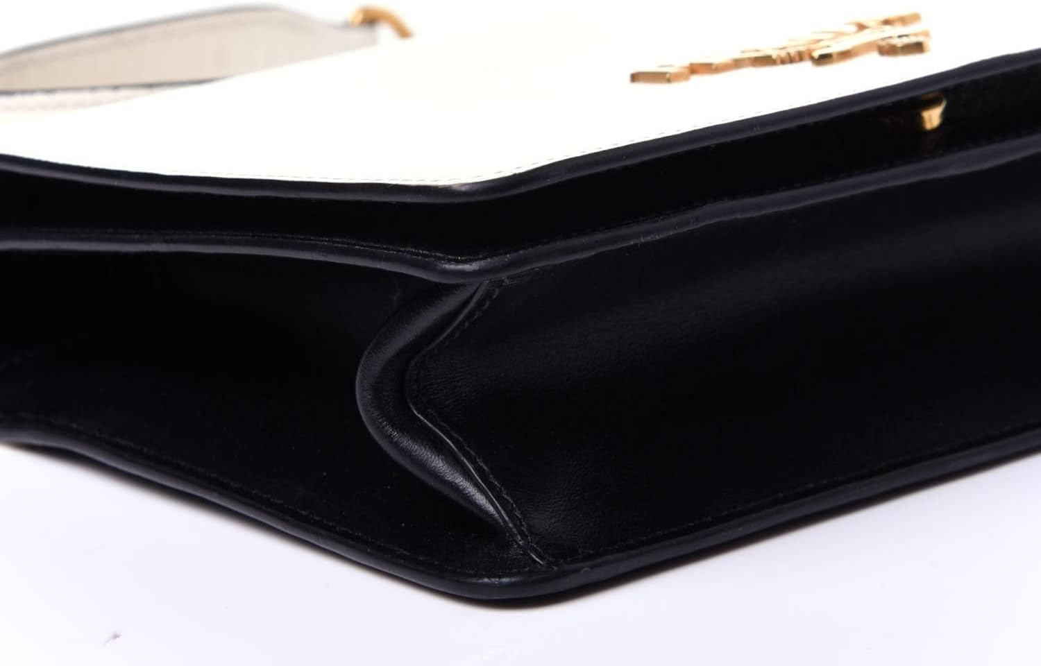 White Black Saffiano Leather Chain Crossbody Bag D271