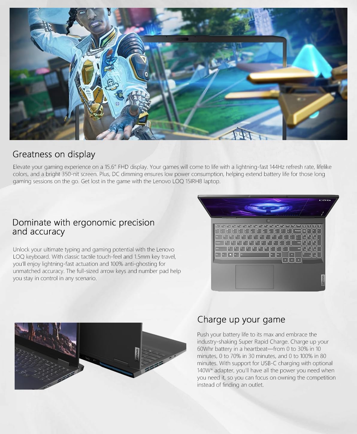 15.6" Gaming Laptop, 144Hz IPS, Intel Core i5-13420H, 32GB RAM 2TB Storage, NVIDIA GeForce RTX 3050, Backlit KB, Win11, Storm Grey J73482