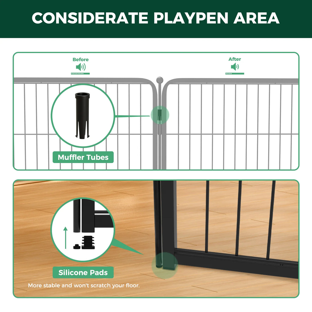 8 Panel 32" Height Dog Playpen with Silicone Foot Pads and Muffler Tubes Q874