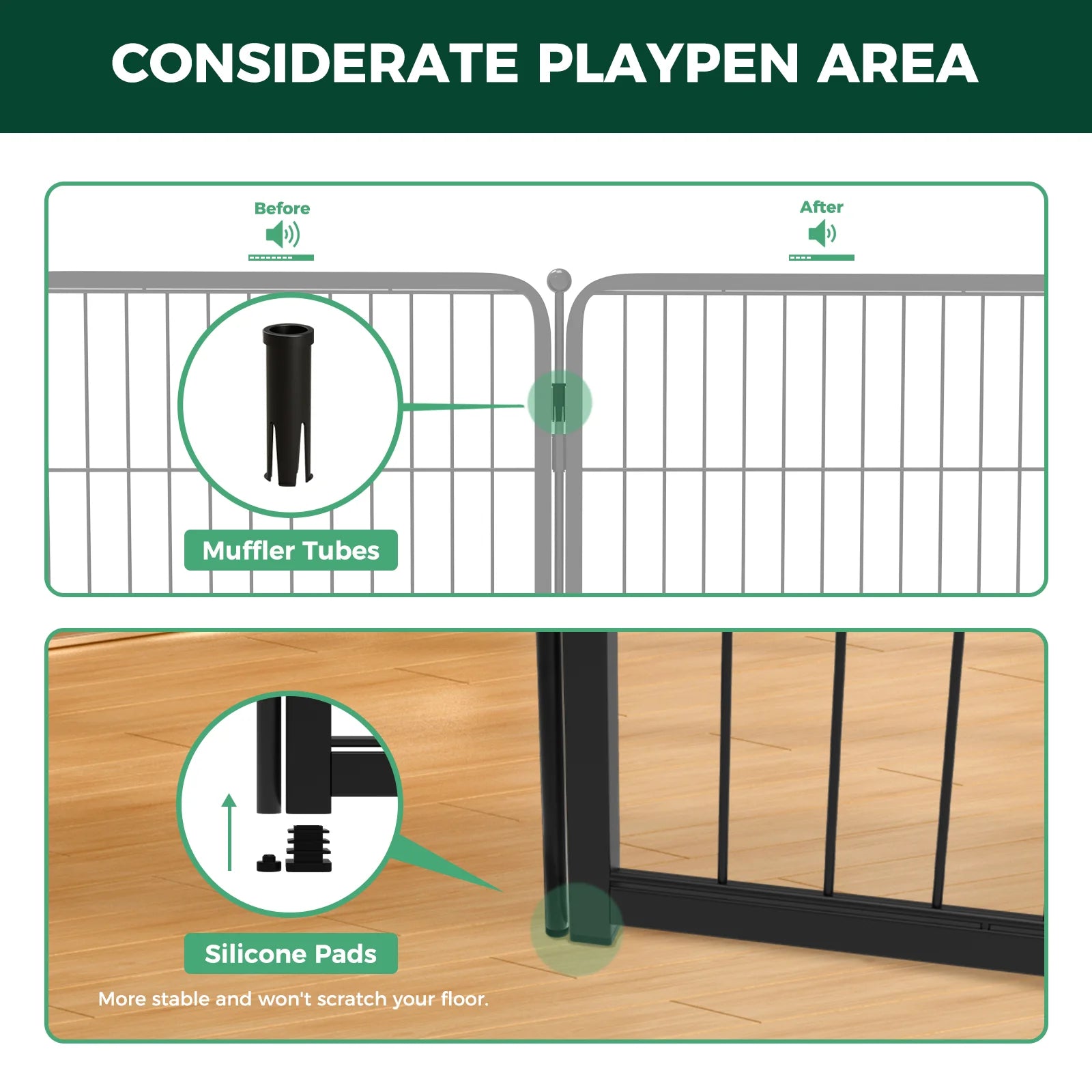 8 Panel 32" Height Dog Playpen with Silicone Foot Pads and Muffler Tubes Q874