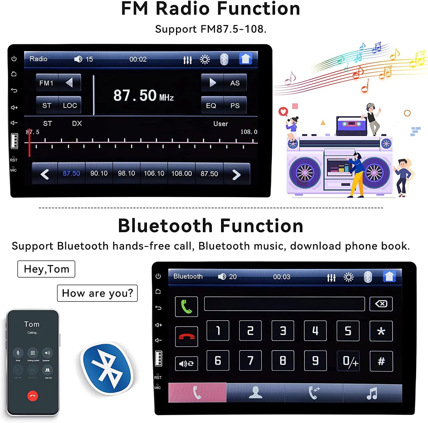 Single 1 Din 9'' Car Stereo HD Touch Screen Car MP5 Player Car Radio Audio Bluetooth Mirror Link USB FM Function with Microphone & Rearview Camera W44068