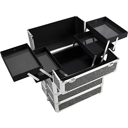 Silver Aluminum Rolling Makeup Train Case with 4 Removable Wheels X455822
