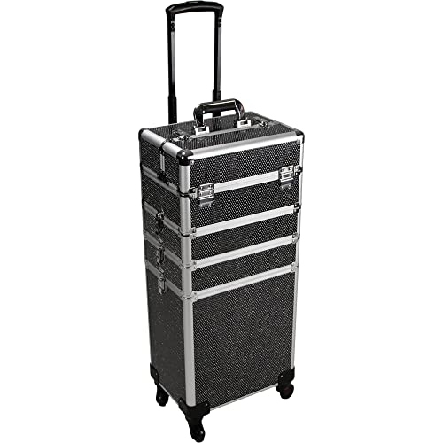 Silver Aluminum Rolling Makeup Train Case with 4 Removable Wheels X455822